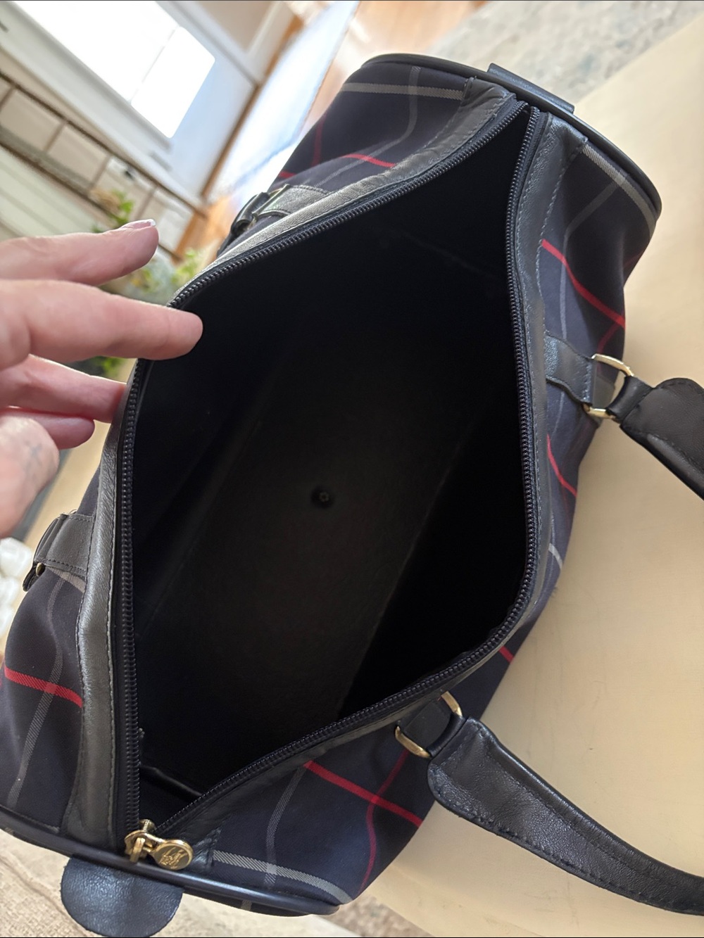 Vintage Burberry’s Navy Plaid Satchel with Burberry’s Scarf Accent-London - Picture 10 of 15